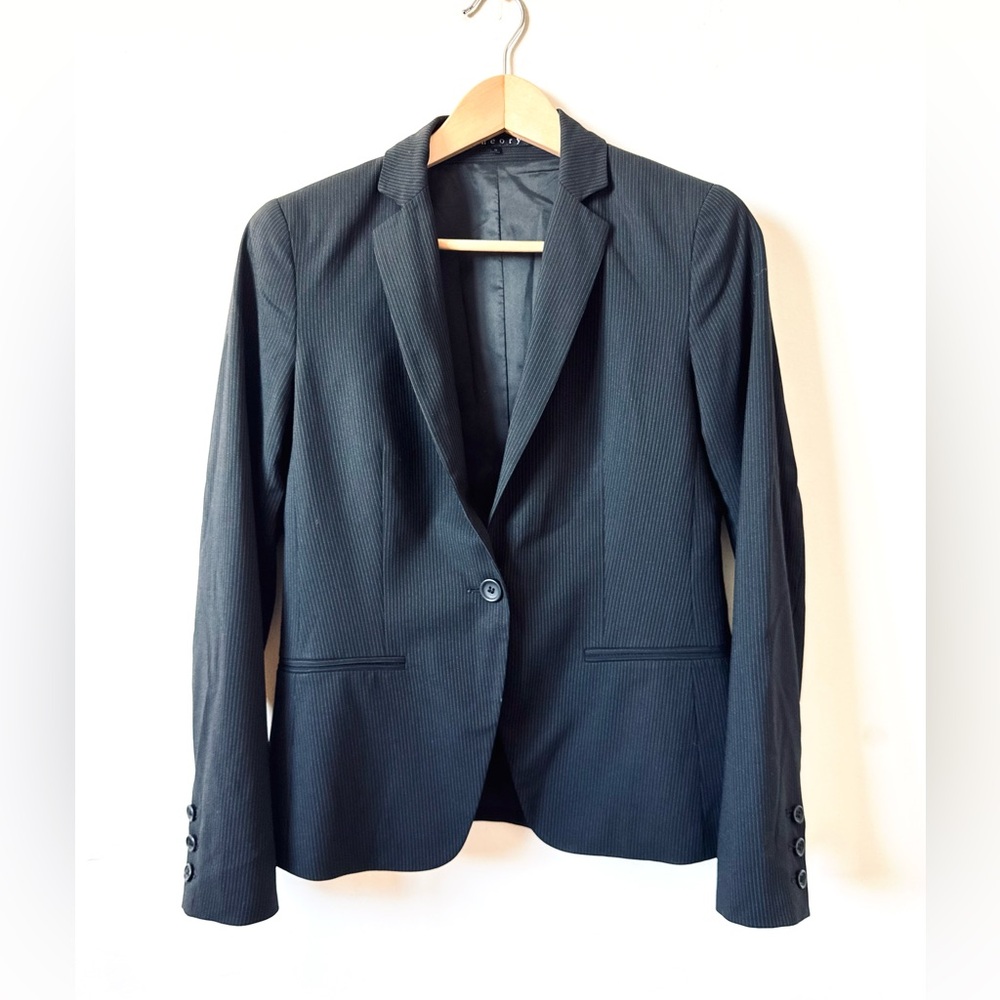 Theory Y2K 100% Wool Black Suit Blazer Stripe Women’s Size US6
